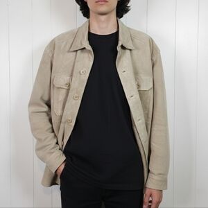 Vintage Mens Suede Leather Jacket 90s 1990s Beige Western Cosplay Grunge Large